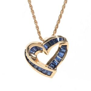 Krypell 18K Yellow Gold Calibre Cut Sapphire Heart Necklace